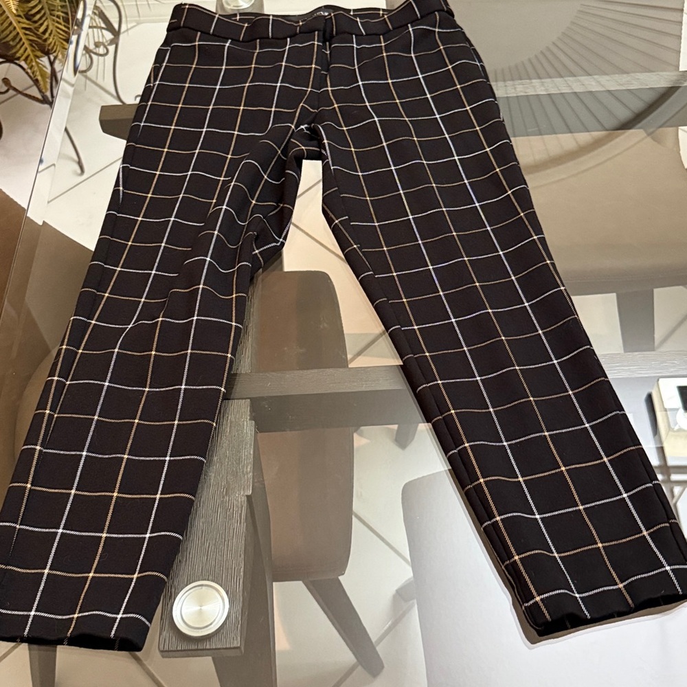 Amanda + Chelsea SZ 4 Black with Yellow & White Windowpane Print Ankle Trousers - Picture 2 of 13